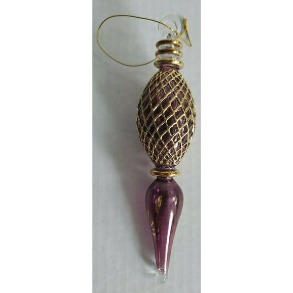Unmarked Other - Vtg Art Glass Hand Blown Irridescent Purple w/ Gold overlay Christmas Ornamn U10